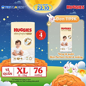 Tã quần Huggies Skin Perfect Mega Jumbo XL72+4 miếng với 2 vùng thấm giảm kích ứng da