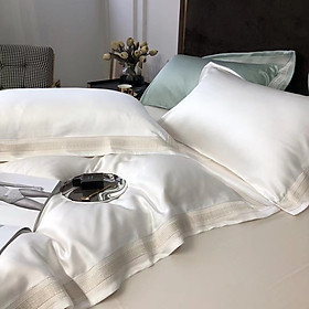 Bộ chăn ga gối đệm Tencel viền Ý đơn giản và sang trọng 
