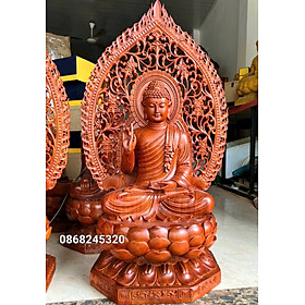 Tượng Phật liên hoa  bằng gỗ hương đá kt cao 60×36×36cm