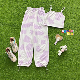 Set Bộ Áo Croptop 2 Dây Phối Quần Jogger 3D Loang Màu Ulzzang Dáng Rộng - MM