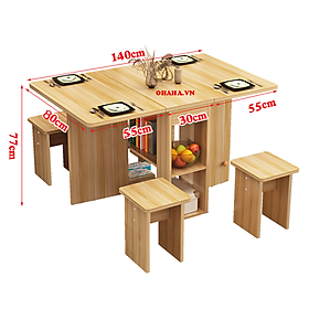 Mua  Kèm Ảnh Thực Tế - Miễn phí vận chuyển & Lắp đặt  Bộ Bàn Ăn Thông Minh Xếp Gọn OHAHA 4 Ghế  Không Bánh Xe - BA002