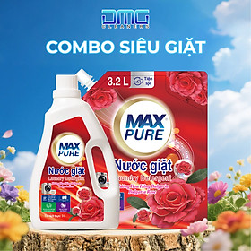 Combo Siêu Giặt Maxpure 6.2L Hương Hoa Hồng (1 Chai 3L & 1 Túi 3.2L) | Nước Giặt Sạch Sâu, Diệt Khuẩn, Lưu Hương