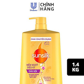 Dầu gội Sunsilk Mềm Mượt Diệu Kỳ 1.4kg giúp tóc ngát hương mềm mượt gấp 5 lần với dầu Argan, Protein Tơ Tằm và Vitamin C