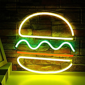 Hamburger Neon Sign LED Neon Light Wall Decor for Kids Room Restaurant