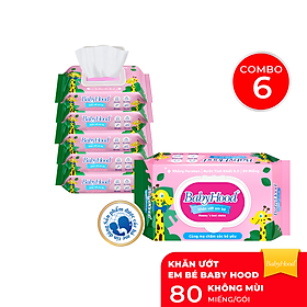 Combo Khăn Ướt Em Bé Không Mùi BABYHOOD | 80 Miếng/Bao