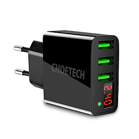 Cóc củ sạc nhanh 15W 3 cổng USB hiệu CHOETECH C0026 cho điện thoại / máy tính bảng Samsung iPhone Huawei Oppo Xiaomi (sạc nhanh 2.4A / Port, 3 Port USB, Max 3A, trang bị LED hiển thị) - Hàng chính hãng