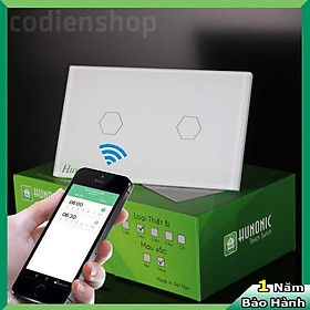 Mua Công tắc cảm ứng  ĐIỀU KHIỂN TỪ XA  bằng điện thoại HUNONIC 2 Nút màu trắng + HẸN GIỜ THÔNG MINH | Công nghệ 4.0