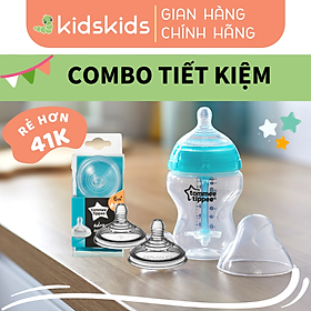 COMBO Bình sữa siêu chống đầy hơi kèm báo nhiệt Tommee Tippee Advanced Anti-Colic 260ml & Núm ty silicon thay thế 6M+