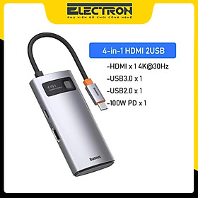 Hub chuyển đa năng Baseus Metal Gleam Series Multifunctional Docking Station ( Type-C to HDMI/ USB3.0/ LAN / SD Card Reader/ Type C PD 100W, Multifunctional HUB) - Hàng Chính Hãng