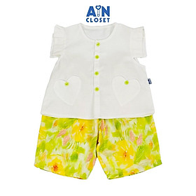 Bộ quần áo Lửng bé gái họa tiết Túi Tim Trắng quần Hoa Xanh cotton - AICDBG9G6OLS - AIN Closet