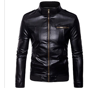 Tide Men's Leather Jacket Coat Slim-Type Vertical Collar Locomotive Leather