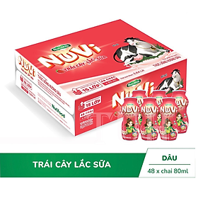 Thùng NuVi Thức Uống Hương Dâu Trái Cây Lắc Sữa chai 80ml 48 chai x 80ml