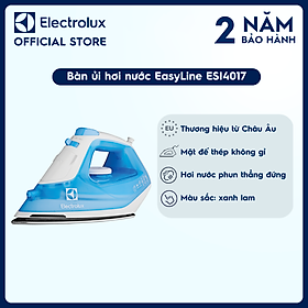 Bàn ủi hơi nước  Electrolux EasyLine ESI4017 - Lướt dễ dàng, ủi vượt trội, ủi phẳng khu vực khó khăn nhất, đèn cảnh báo mặt đế nóng [Hàng chính hãng]