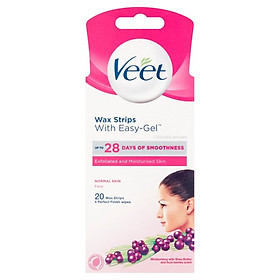 Tẩy lông mặt ria mép, da thường Veet Wax Strips 20 Miếng