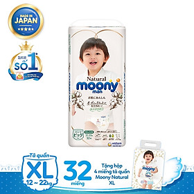 Tã quần Moony Natural XL32 tặng hộp 4 miếng tã quần Moony Natural XL