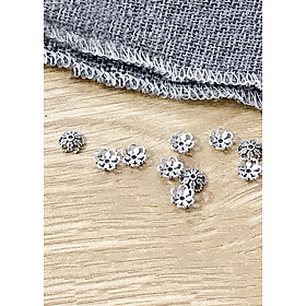 Combo 10 cái charm bạc chụp hạt, bọc hạt họa tiết hoa văn - Ngọc Quý Gemstones