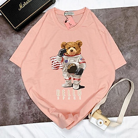 Áo Thun Tay Ngắn UNISEX in Decal IN DECAL HELLO SPACE - Hình chụp thật  - Số đo ở cuối