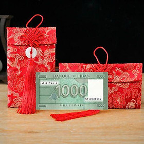 Túi gấm màu xanh loại 1000 Liban sưu tầm, làm quà tặng