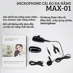 Mua Micro cài áo không dây Max 01 - Mic thu âm đa năng bluetooth dành cho Điện Thoại  Máy Ảnh DSLR  Máy Quay - Hỗ trợ livestream  trợ giảng  thuyết trình chuyên nghiệp - Hàng nhập khẩu