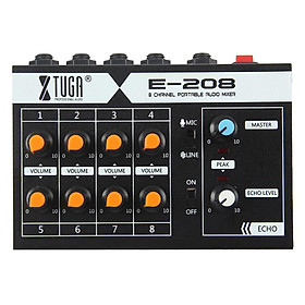 Xtuga E-208 siêu nhỏ tiếng ồn thấp 8 kênh kim loại đơn âm thanh stereo Mixer với cáp điện