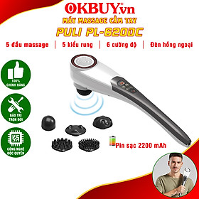Máy mát xa cầm tay pin sạc 5 đầu, 5 chế độ, 6 tốc độ PULI PL-620DC - Cán tay cầm dài, hỗ trợ điều trị đau nhức mỏi toàn thân