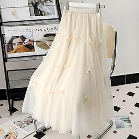 SHUANGYAN La Babite Yarn Dress Cao cấp Bowknot Lưới Half Dress Nữ Mid-Long Fairy Dress