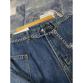 Quần jeans xuông ống rộng kèm dây xích cạp cao thời trang NIEVE