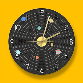 Nine Planets Wall Clock Silent Round 12 inch Analog Non Ticking for Home