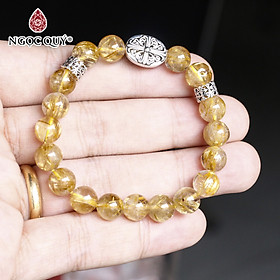 Vòng thạch anh tóc vàng AAA phối charm bạc 8.5mm mệnh thủy, kim - Ngọc Quý Gemstones