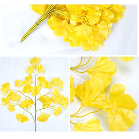 Mua Bó 12 cành Lá ngân hạnh decor lá giả  lá vàng trang trí cành cây giả cao cấp