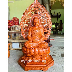 Mua Tượng bổn sư thích ca mô ni phật bằng gỗ hương đá kt cao 81x56x52cm + lá chắn hào quang cao tổng 1m17cm