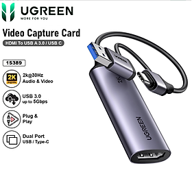 Card Capture HDMI, Live Streaming 2K@30Hz HDMI to USB 3.0, Type-C Ugreen 15389 CM629 - Hàng chính hãng