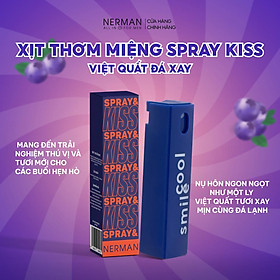 Xịt thơm miệng Spray & Kiss Nerman vị kẹo hoa quả bạc hà the mát cho nam nữ chai 10ml - Việt quất đá xay