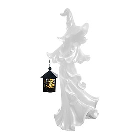 Witch with Lantern Resin Sculpture Art Craft for Party Garden Backyard