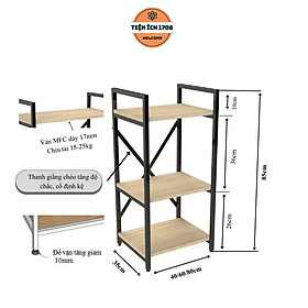 Kệ Đa Năng 3 Tầng Khung Sắt Mặt Gỗ Chắc Chắn Dễ Dàng Lắp Ráp Dùng Cho Nhà Bếp, Trang Trí, Decor Phòng