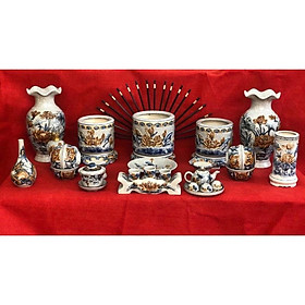 Mua Bộ ban thờ gia tiên men rạn giả cổ  họa tiết đắp nổi thủ công Bát Tràng cao cấp