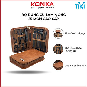 Bộ dụng cụ làm móng cao cấp 25 món đa dụng bằng thép không gỉ, bao da chắc chắn khóa kéo bền đẹp-Hàng nhập khẩu