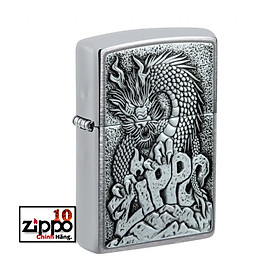 Bật lửa Zippo 48902 Zippo Dragon Emblem Design Brushed Chrome - Chính hãng 100%