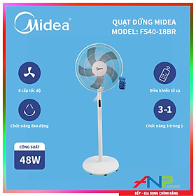 Mua Quạt Đứng 5 Cánh Midea FS40-18BR (Động cơ inverter Công Suất 48W - 8 Cấp Gió - Màn hình LED - Có Điều Khiển Từ Xa) - Hàng Chính Hãng