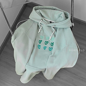 Áo Hoodie Logo/Thêu Chữ/Thêu Trái Tim Màu Xanh Mint Unisex Nỉ Bông siêu mịn Form rộng unisex (100% Ảnh Thật của shop), áo khoác hoodie chống nắng  in hình trái tim nhỏ màu xanh bơ đẹp