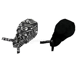 2 Pieces Catering Kitchen Chef Pirate Hat Skull Cap Tie Back Headwrap, Woman