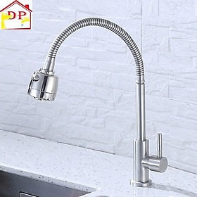 Vòi đơn lạnh chậu rửa bát inox 304 cần mềm hai chế độ nước VRB907 tăng dây cấp nước inox