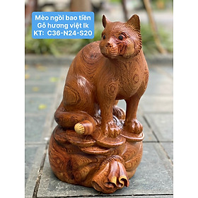 Mua TƯỢNG LINH VẬT MÈO PHONG THỦY NGỒI TRÊN BAO TIỀN GỖ HƯƠNG  KT 36×24×20CM