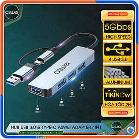 Hub Type C Và Hub USB 3.0 ASWEI 4in1 5in1 6in1 7in1 8in1 To HDMI, USB 3.0, PD, USB C, SD, TF, Lan RJ45 - Hub Chuyển Đổi USB Type-C, Cổng Chia USB Tốc Độ Cao Dành Cho Macbook, Laptop, PC, Máy Tính Bảng, Điện Thoại - Hàng Chính Hãng