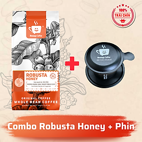 Combo Cafe Rang Mộc Xay Nguyên Chất Robusta Honey Thượng Hạng 100% Và Phin Cà Phê Màu Đen Cao Cấp - Message Coffee