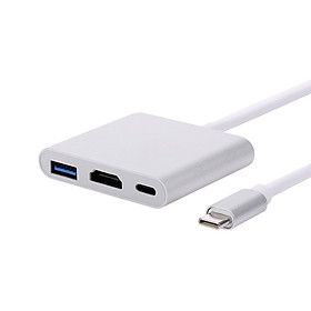 3in1 Type-C to USB3.0 + HDMI + PD Adatper Multi-Function Type-C HUB Splitter Converter Silver