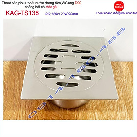 Mua Phễu thoát sàn chốt gài vuông 12x12cm KAG-TS138 D90  Phễu thu nước inox 304 thoát sàn nhà tắm inox dày thoát nhanh chống
