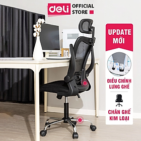 Ghế Xoay Văn Phòng Lưới Làm Việc Công Thái Học Deli - Tay Gập Thông Minh, Có Chỉnh Lưng, Lưới Thoáng Khí, Chân Xoay Tiện Ích, Đệm Ghế Êm Aí, Nhiều Màu 