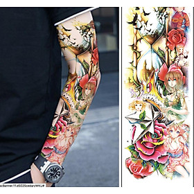 Hình xăm dán kín tay tattoo cao cấp 17x48cm- phù hợp vị trí full cánh tay,  kín chân, 1/2 lưng hoặc 1/2 ngực bụng