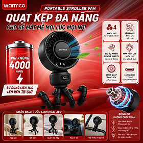 Quạt Kẹp Đa Năng Chân Bạch Tuộc Linh Hoạt WARMCO PORTABLE STROLLER FAN • Pin 4000mAh • Gió Gentle Breeze Dịu Nhẹ • 4 Cấp Độ Gió • LED Hiển Thị • Vận Hành 35dB • Lồng Quạt Tháo Rời - Hàng nhập khẩu